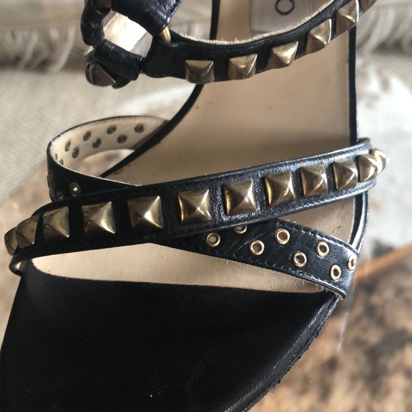 Jimmy Choo Black and Gold Studded Heels - Picture 2 of 8
